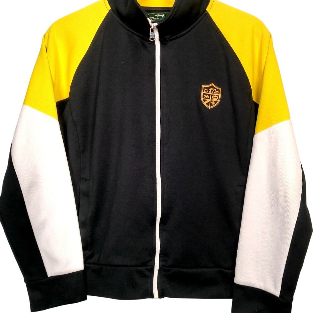 Lauren Ralph Lauren Active Jacket Women Large Athletic Full Zip Black Yellow